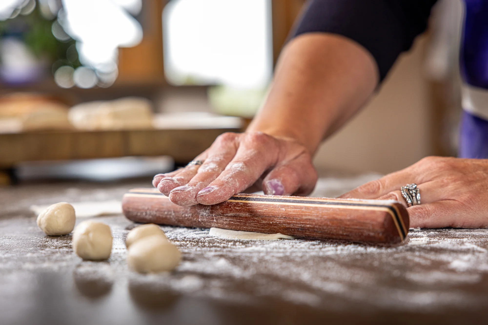 wood rolling pins and butter spreaders